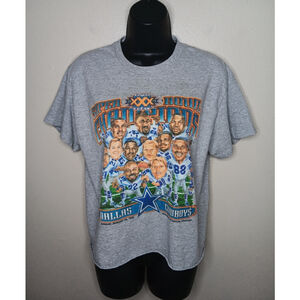 DALLAS COWBOYS Superbowl 30 Women's Medium Cropped NFL T-shirt Retro Gray Gildan